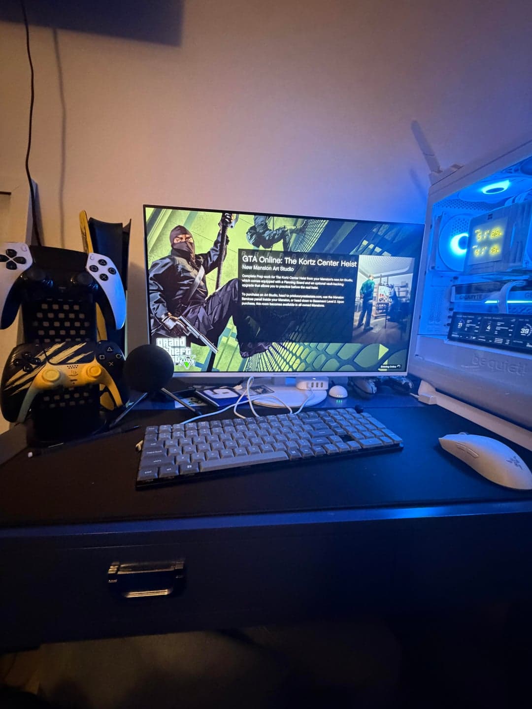 White RGB gaming PC in a finished client desk setup